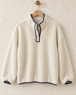 PARKE Teddy Sherpa Pullover Fleece Cream Navy Trim L/XL